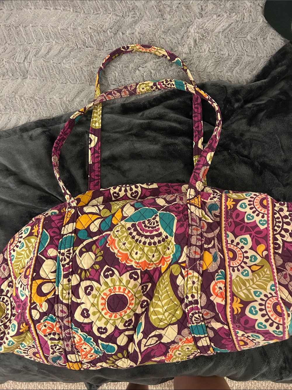Vera Bradley Purple Quilted Floral Travel Tote with Teal & Mustard Accents